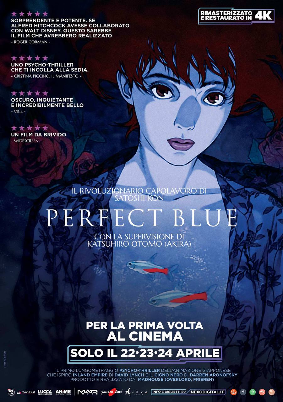 La distribuzione di Perfect Blue è prevista nei giorni 22, 23, 24 aprile, in occasione della Stagione degli Anime al Cinema 2024