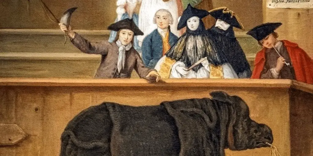 The rhinoceros  (il rinoceronte klara) di pietro longhi, 1751, national gallery in national gallery 200.