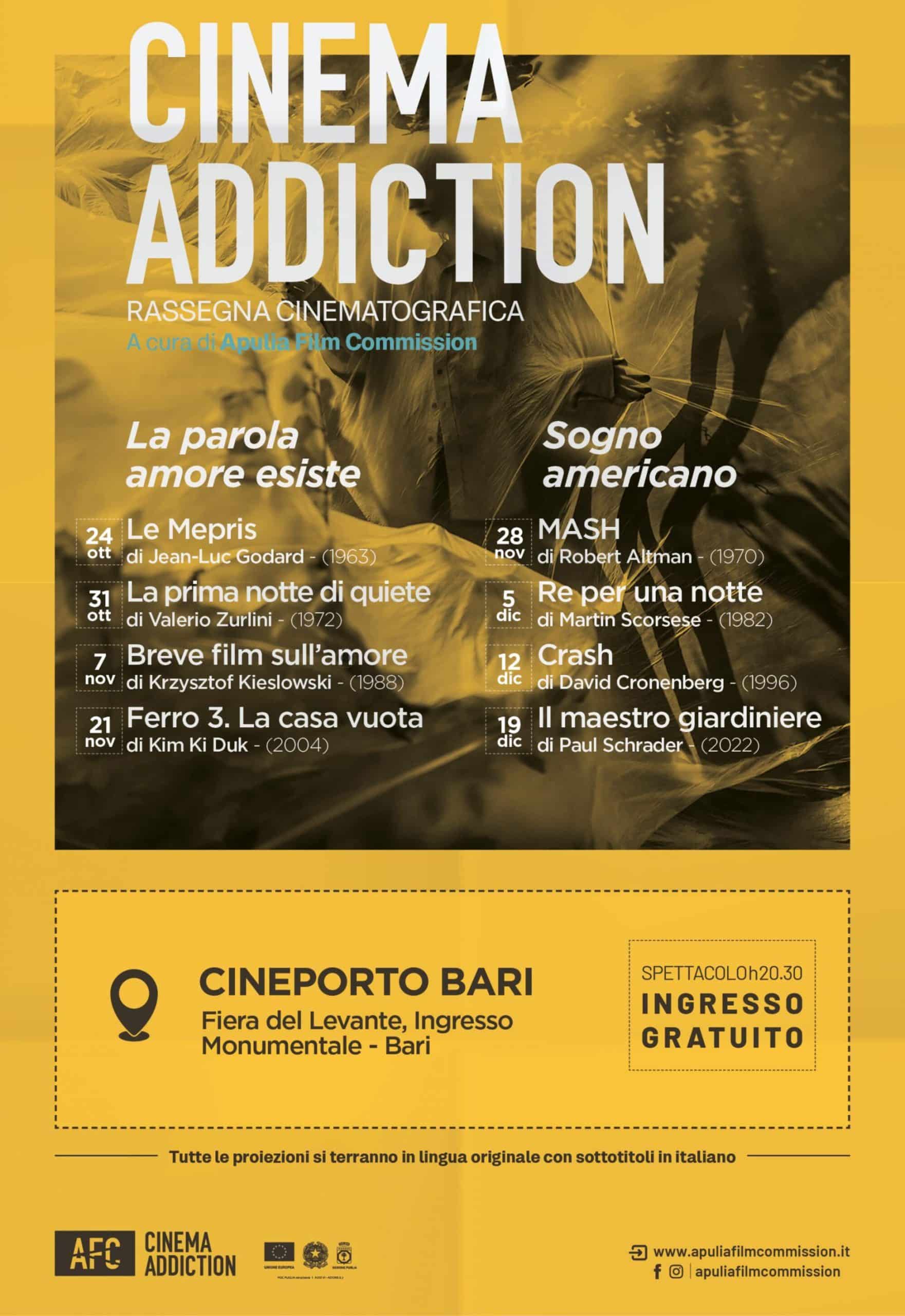 Cinema addiction, ciclo di proiezione a cura di apulia film commission