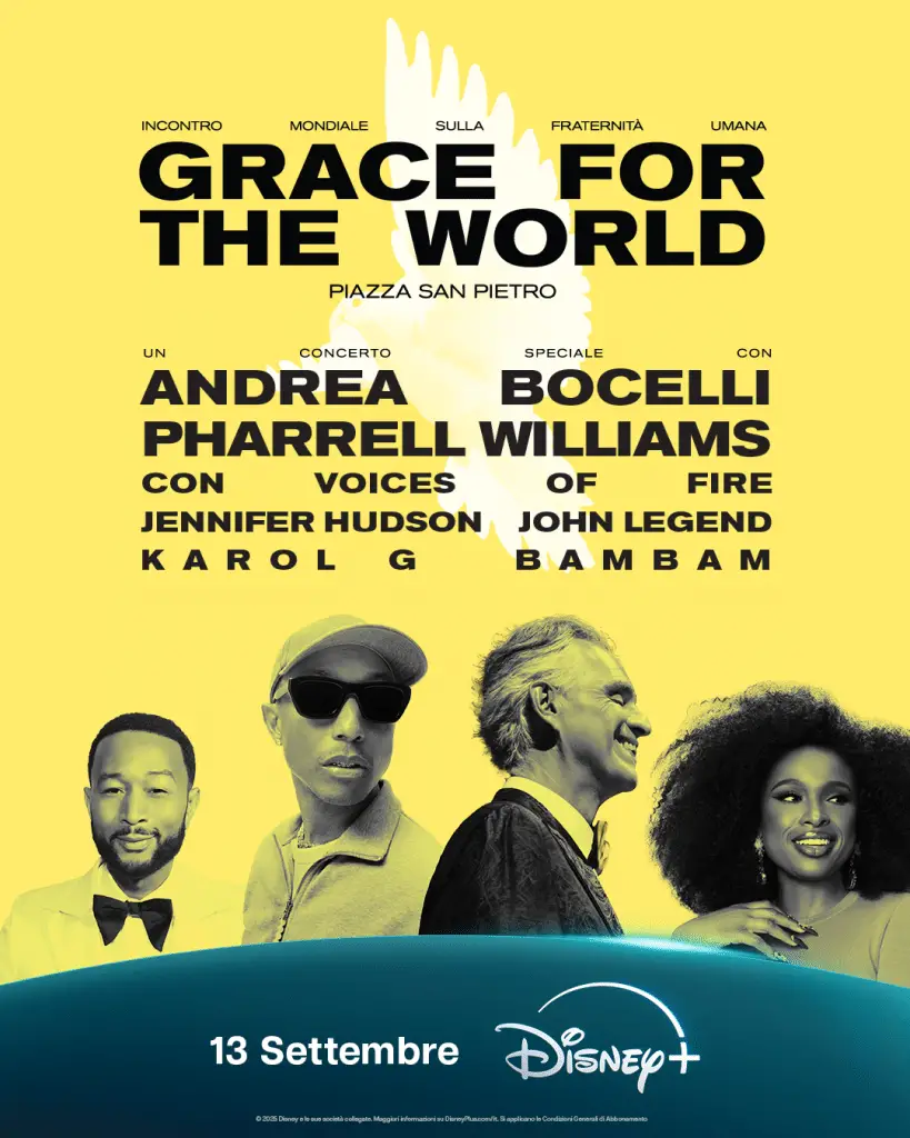 Disney+. Uno storico concerto da Città del Vaticano con Andrea Bocelli e Pharrell Williams