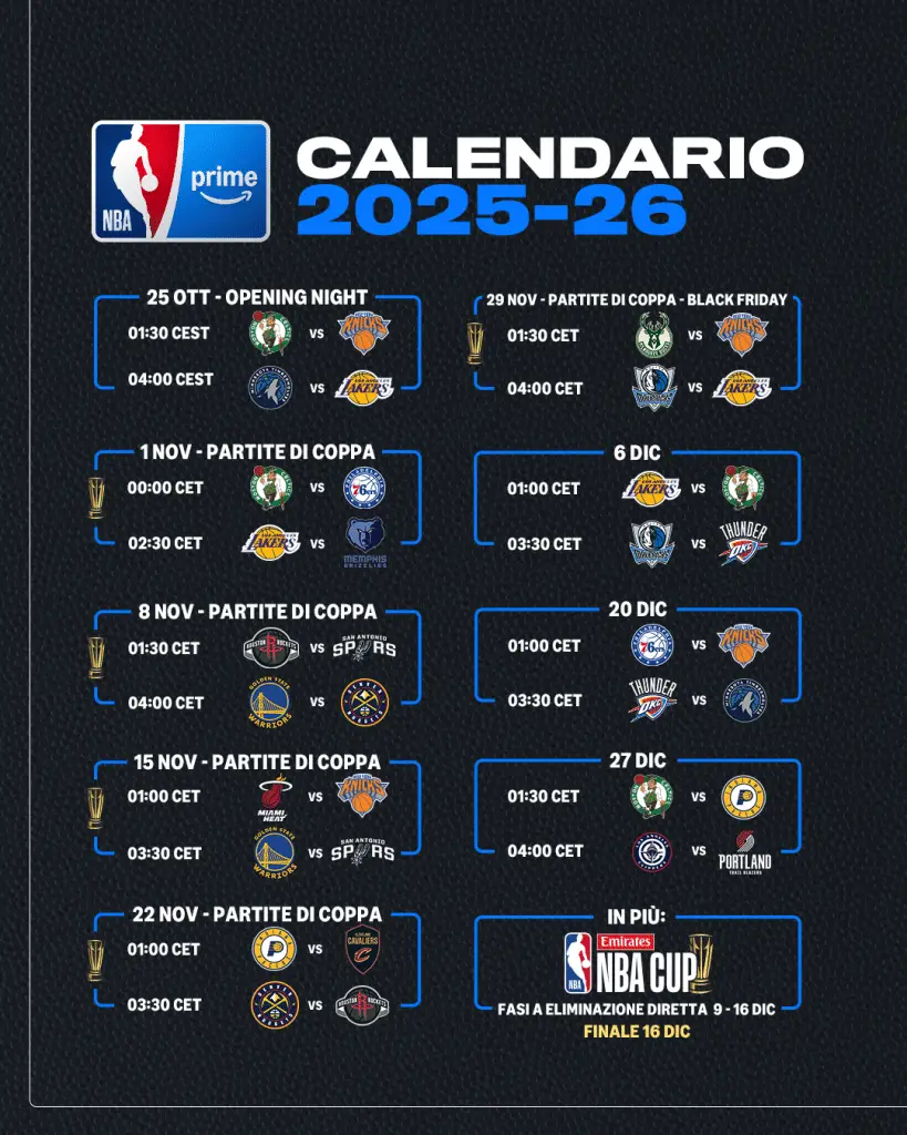 Nba 2025/26 calendario prime