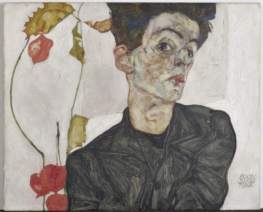Egon schiele, self-portrait with chinese lantern plant, 1912 © leopold museum, vienna