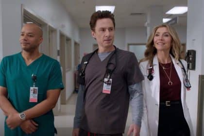 Zach Braff, Donald Faison e Sarah Chalke nel revival della serie televisiva Scrubs