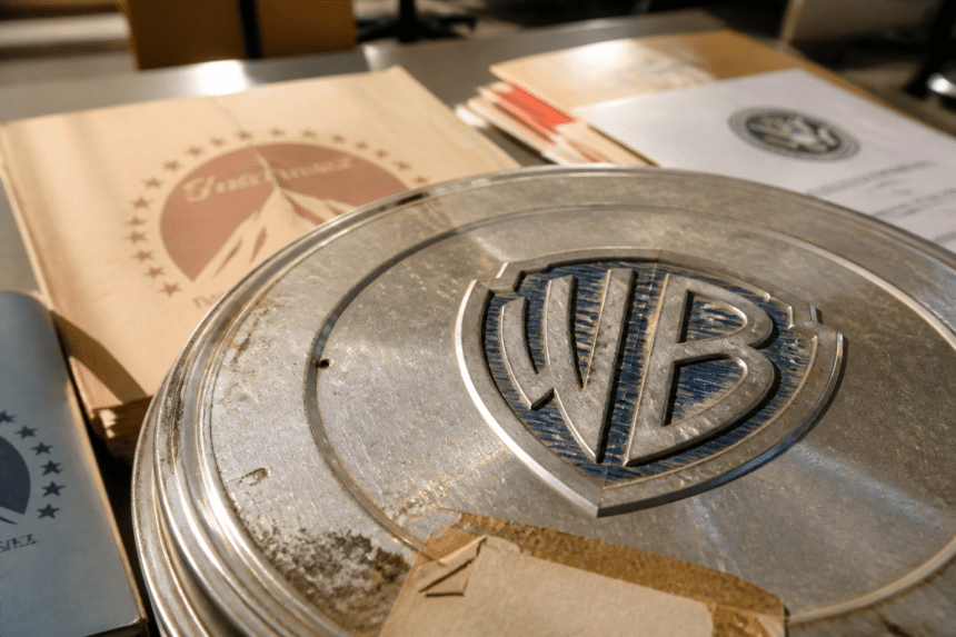 Loghi di Paramount e Warner Bros. Discovery al centro della trattativa per la fusione tra i due gruppi