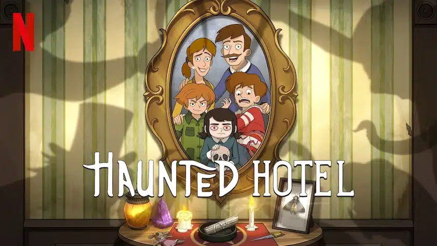 La famiglia di haunted hotel nella grafica promozionale ufficiale netflix