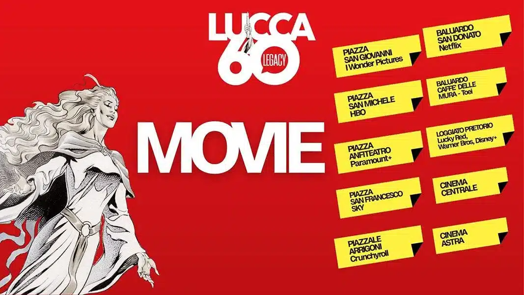 Grafica ufficiale area movie lucca comics & games 2026 con cinema e spazi degli eventi