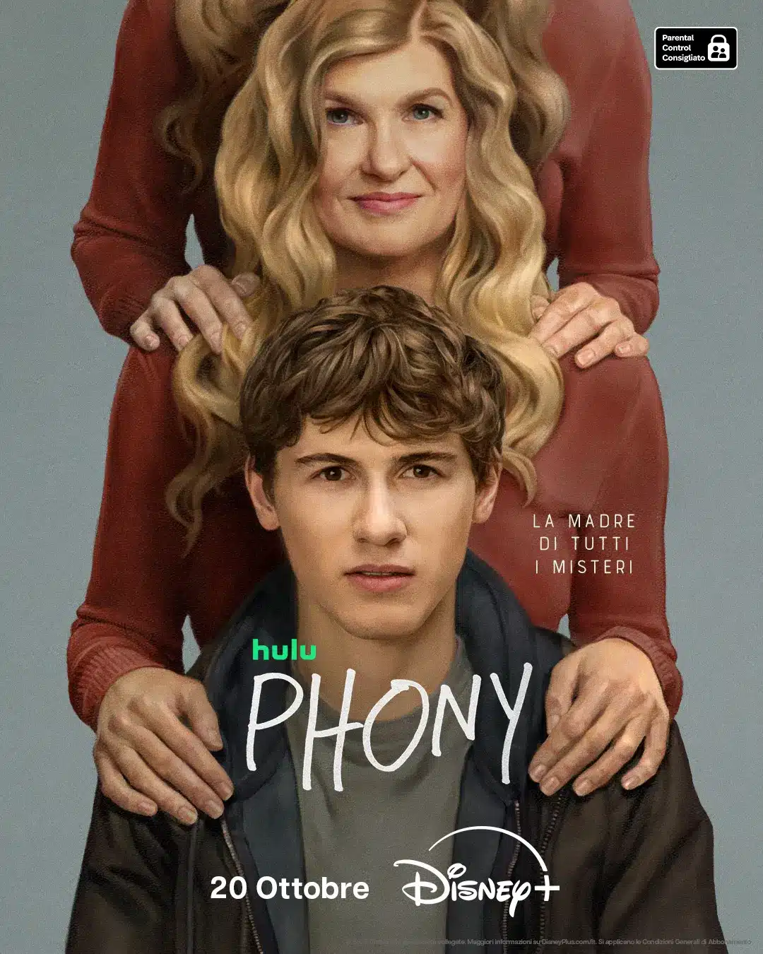 Phony, immagine promozionale della serie disney+ con connie britton e sam nivola
