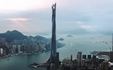 Il grattacielo immaginario the pearl nello skyline di hong kong in skyscraper