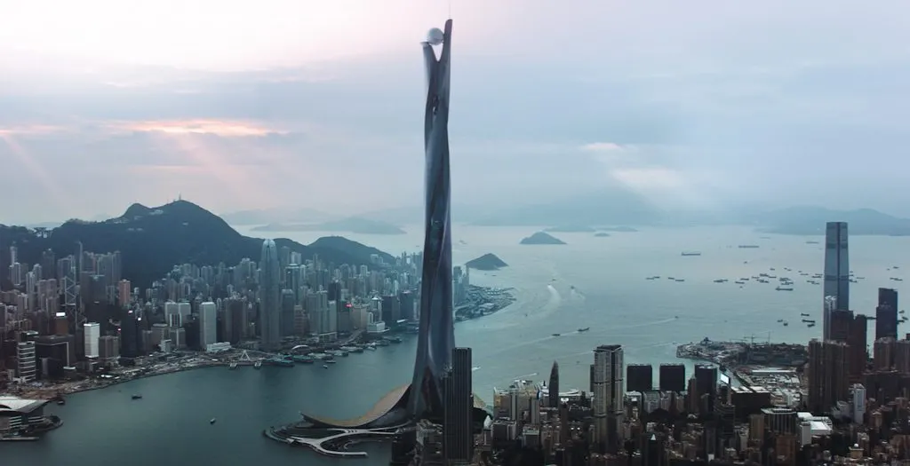 Il grattacielo immaginario the pearl nello skyline di hong kong in skyscraper
